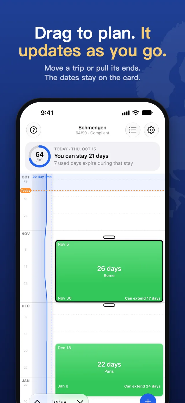 Drag to plan: a selected trip with handles on both ends.